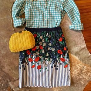 Anthropologie poppy floral and stripe pencil skirt